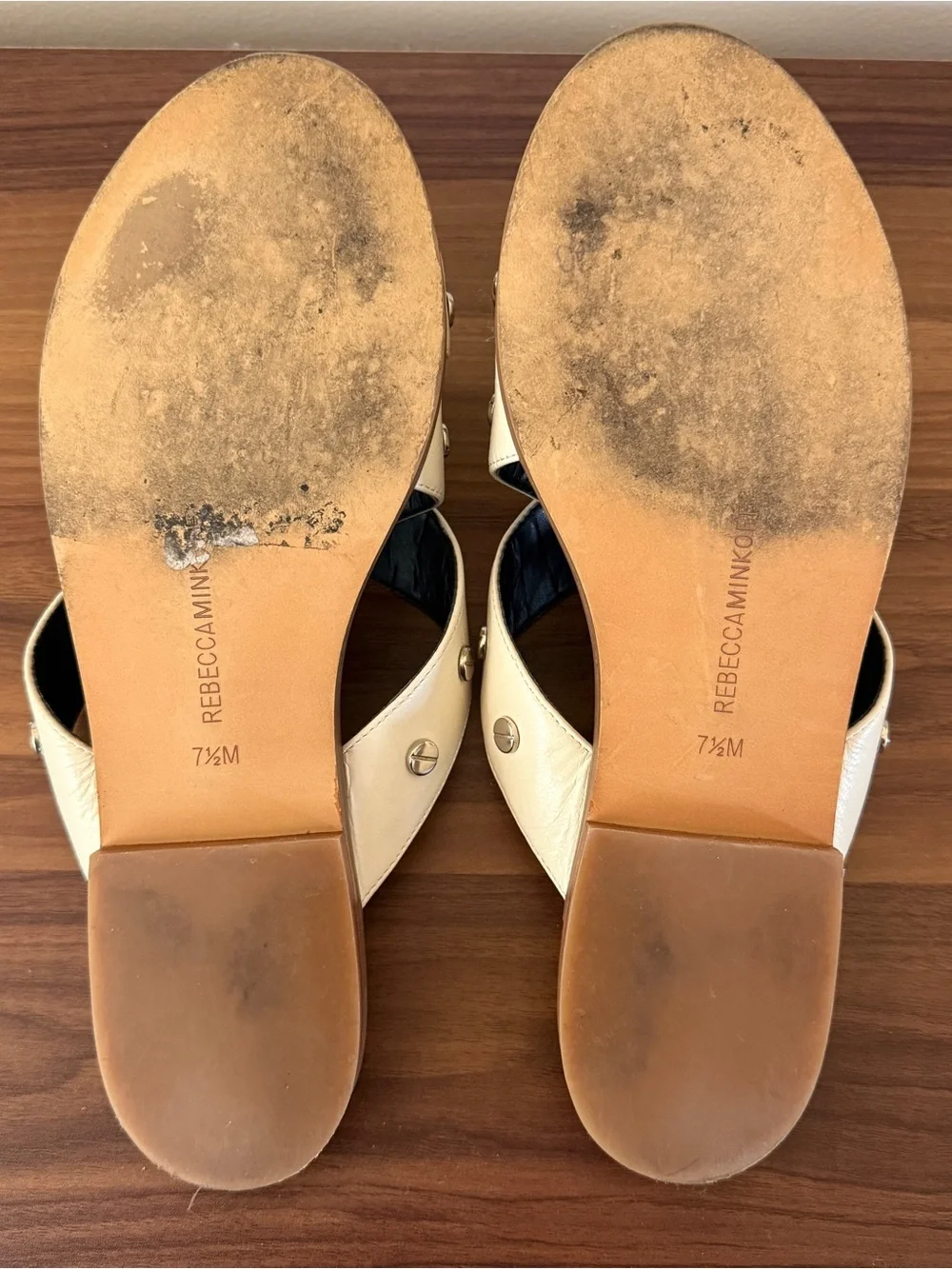Rebecca Minkoff Ivory Leather Studded Slide Sandals